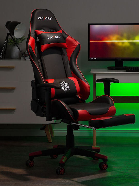 Beliani 108690 Καρέκλα Gaming Δερματίνης με Ρυθμιζόμενα Μπράτσα και Υποπόδιο Μαύρο / Κόκκινο