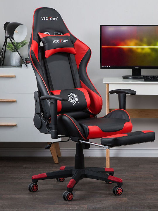 Beliani 108690 Καρέκλα Gaming Δερματίνης με Ρυθμιζόμενα Μπράτσα και Υποπόδιο Μαύρο / Κόκκινο