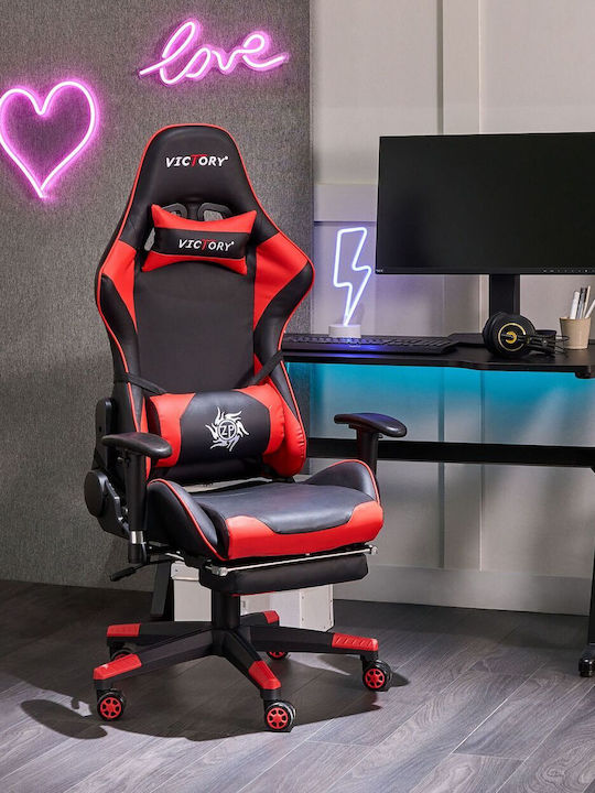 Beliani 108690 Καρέκλα Gaming Δερματίνης με Ρυθμιζόμενα Μπράτσα και Υποπόδιο Μαύρο / Κόκκινο