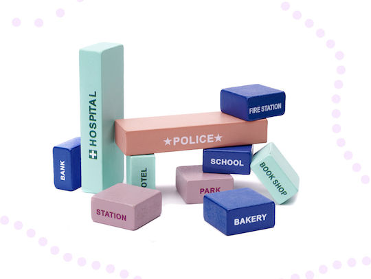 Ecotoys Cuburi De Construit Pista De Curse Din Lemn Pentru 3+ Ani 112 Bucăți