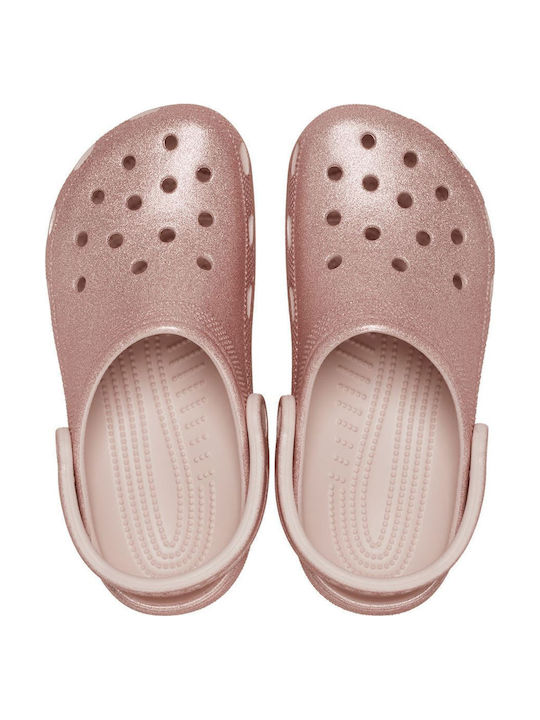 Crocs Classic Glitter Γυναικεία Σαμπό Ροζ