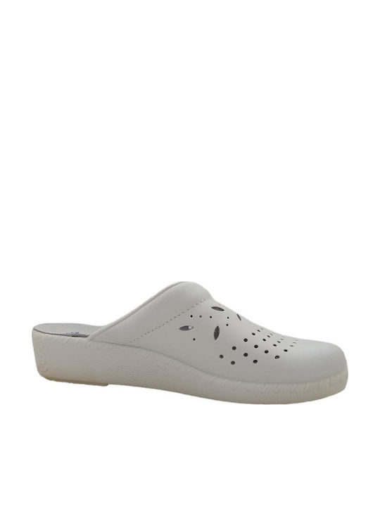 Fly Flot Women's Leather Anatomic Clogs White