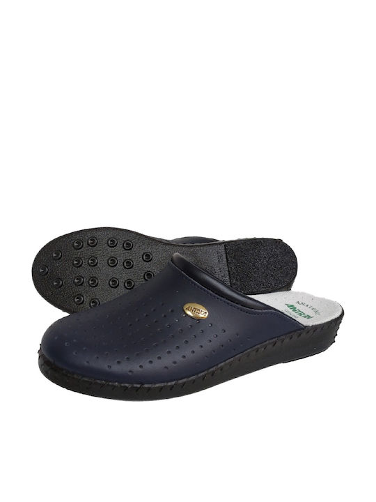 Antrin Damen Leder Anatomisch Clogs Blau