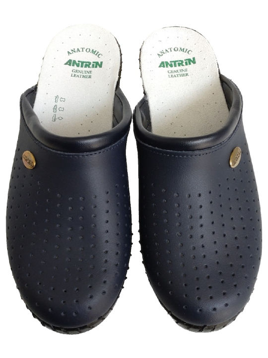 Antrin Damen Leder Anatomisch Clogs Blau