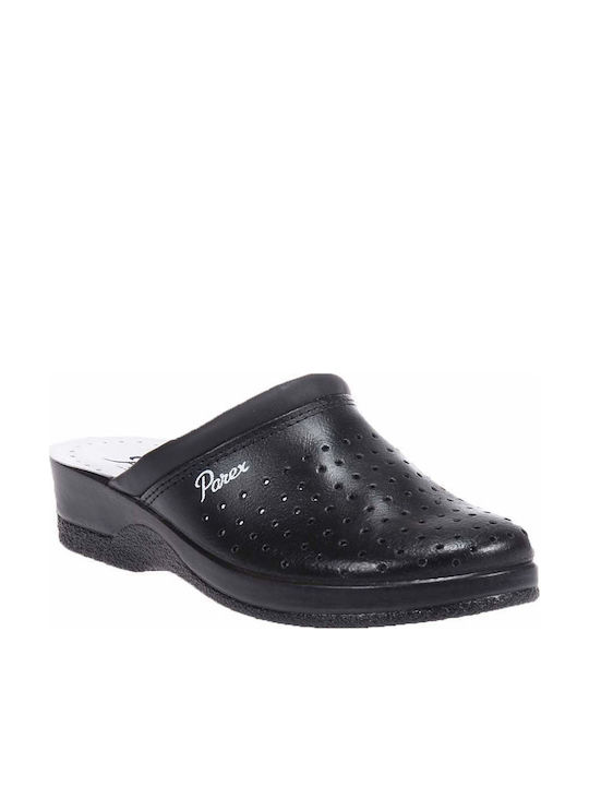 Parex Damen Leder Clogs Schwarz
