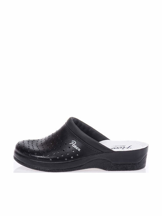 Parex Damen Leder Clogs Schwarz