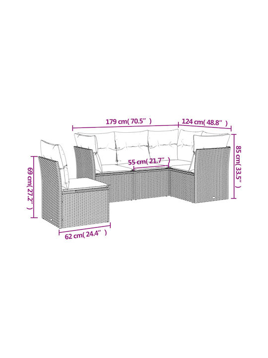 Canapea Cu Patru Locuri De Exterior Din Rattan Cu Perne 55x55x69cm