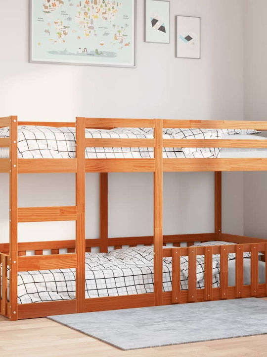 Kids Bed Bunk Single Brown for Mattress 90x200cm