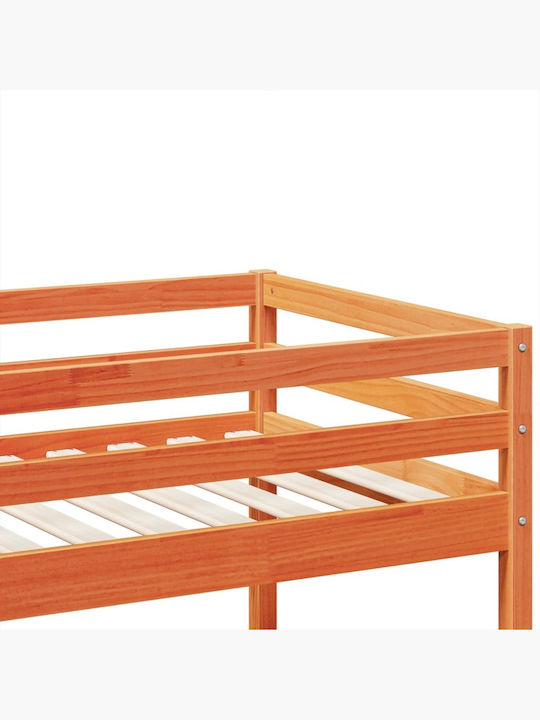 Kids Bed Bunk Single Brown for Mattress 90x200cm
