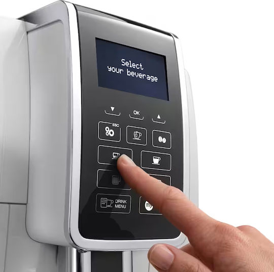 De'Longhi Dinamica Αυτόματη Μηχανή Espresso 1450W Πίεσης 15bar με Μύλο Άλεσης Λευκή