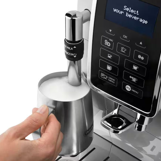 De'Longhi Dinamica Αυτόματη Μηχανή Espresso 1450W Πίεσης 15bar με Μύλο Άλεσης Λευκή