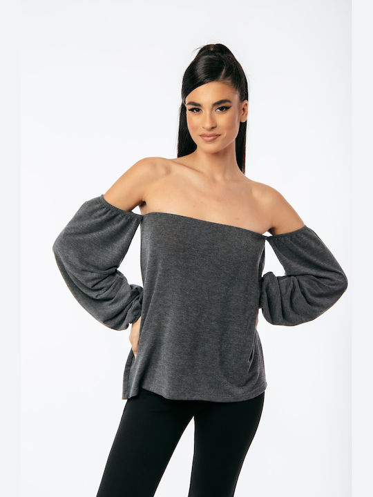 Boutique Damen Bluse Trägerlos grey