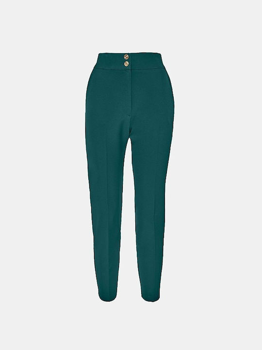 Lynne Women's Fabric Trousers with Elastic GREEN