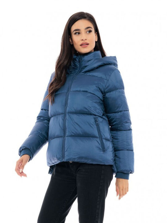 Splendid Women's Short Lifestyle Jacket for Winter with Hood Navy