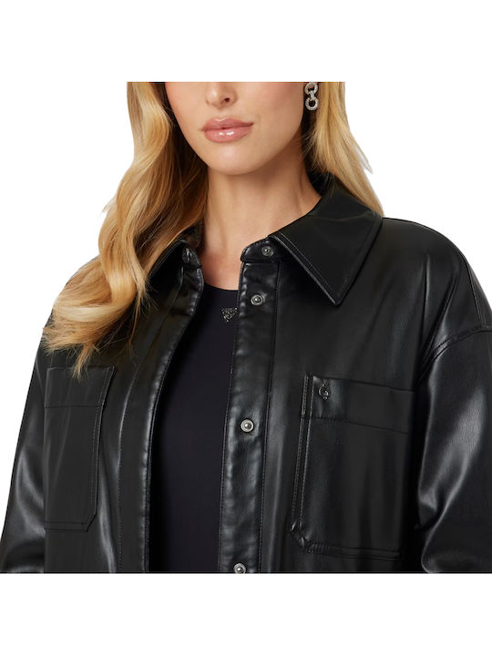 Δερμάτινo Γυναικείο μαύρο Overshirt