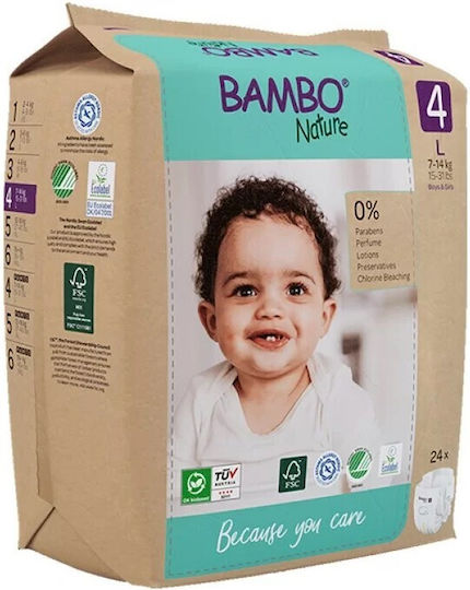 Bambo Nature Πάνες με Αυτοκόλλητο Eco Friendly No. 4 για 7-14kg 24τμχ