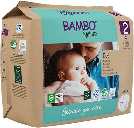 Bambo Nature Πάνες με Αυτοκόλλητο Eco Friendly No. 2 για 3-6kg 30τμχ