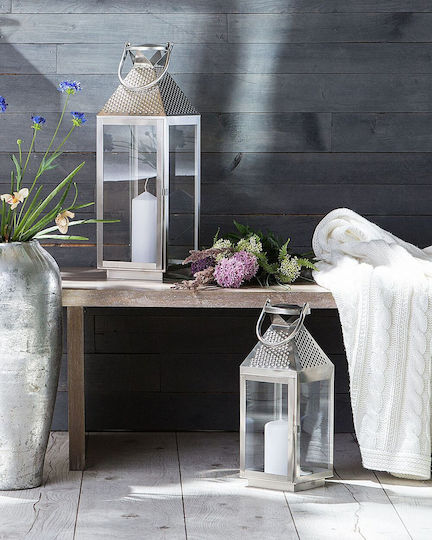 Beliani Metallic Silver Lantern 18cm