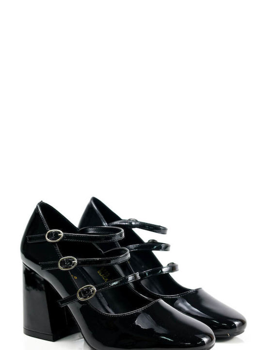 Ligglo Synthetic Leather Black Heels with Strap