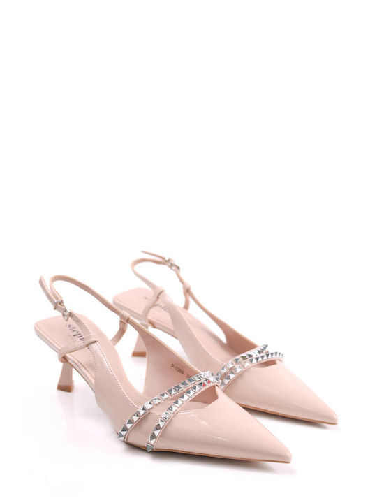 Ligglo Patent Leather Pointed Toe Pink Heels with Strap