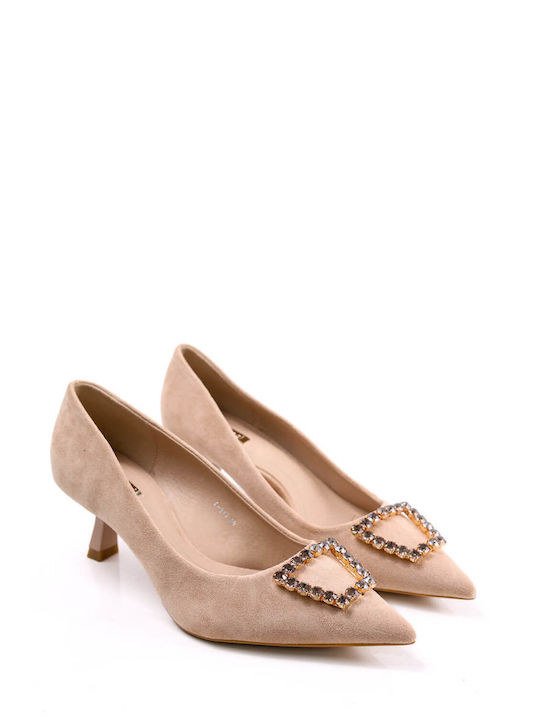 Ligglo Suede Pointed Toe Beige Heels