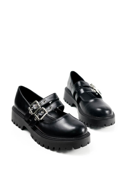 Ligglo Leder Damen Loafers in Schwarz Farbe