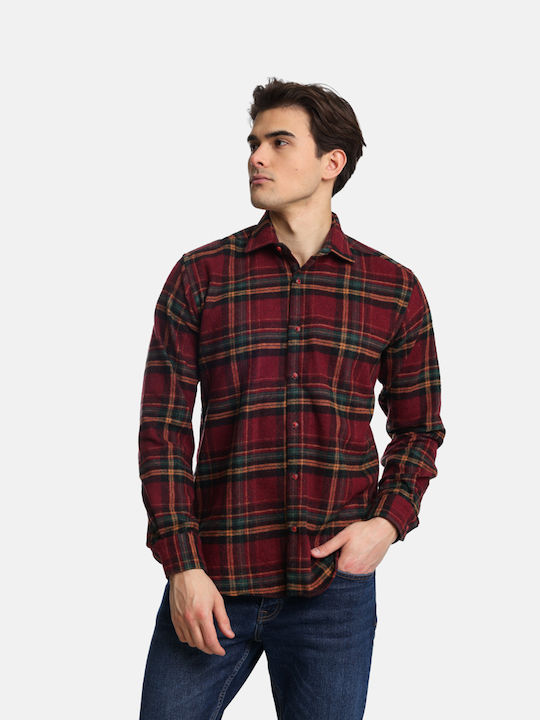 Paco & Co Men's Shirt Long Sleeve Cotton Checked Bordo