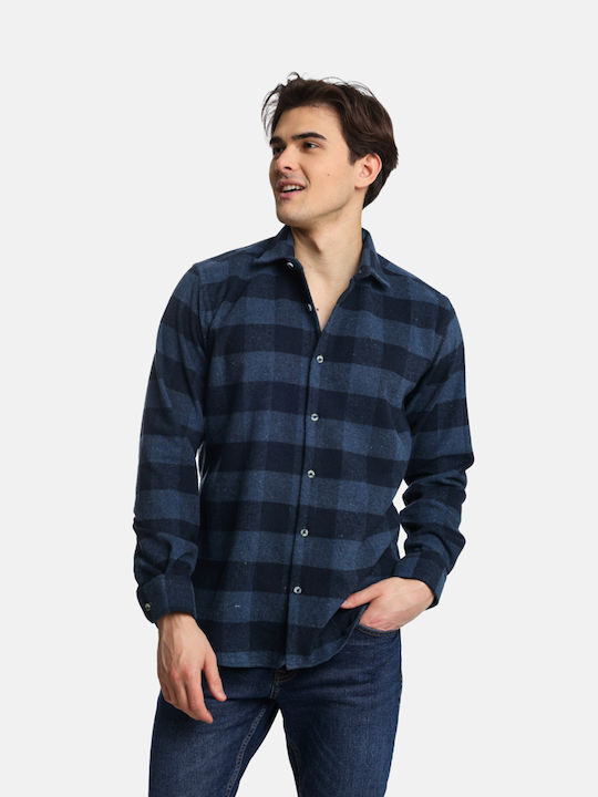 Paco & Co Men's Shirt Long Sleeve Cotton Checked navy