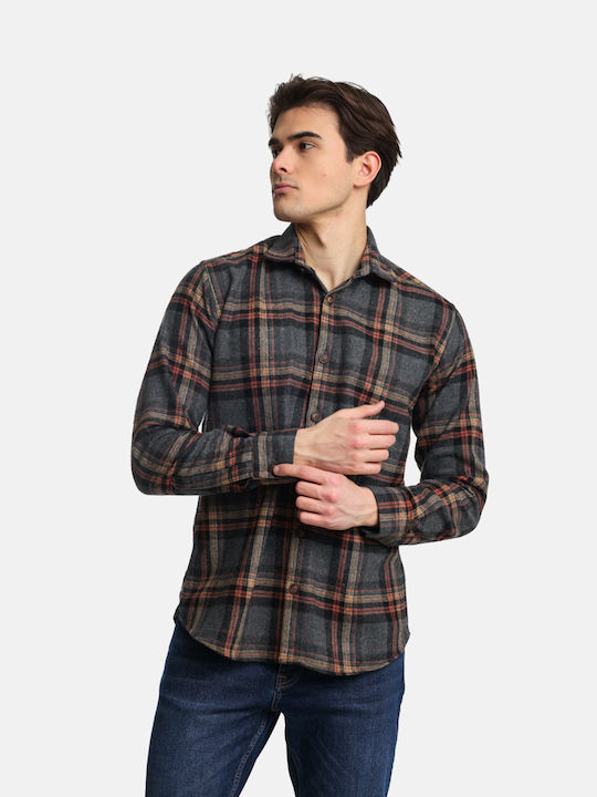 Paco & Co Men's Shirt Long Sleeve Cotton Checked Anthracite