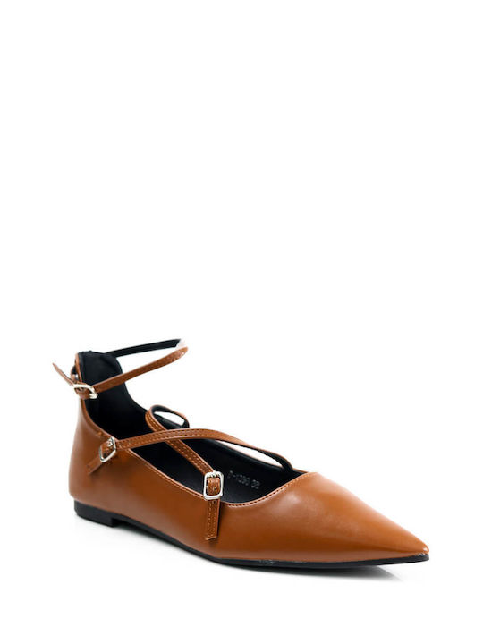 Ligglo Pointy Ballerinas with Strap Tabac Brown