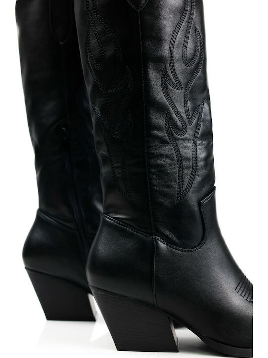 Leder Damenstiefel Cowboy Schwarz