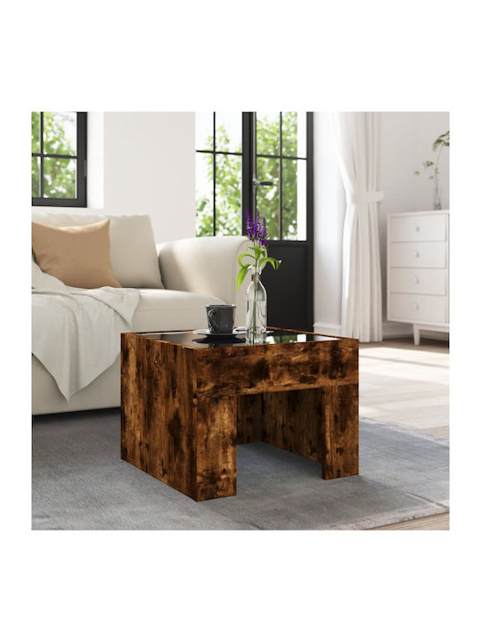 Square Side Table Glass with LED Smoky Oak L40xW40xH30cm.