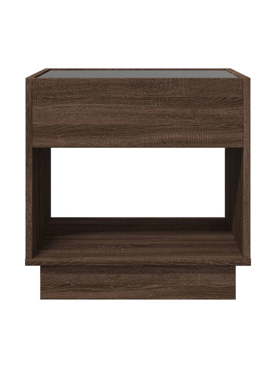 Square Side Table Glass Brown Oak M50xL50xH50cm