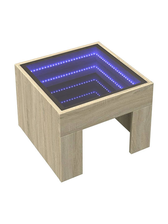 Square Side Table Glass Sonoma Oak M40xW40xH30cm