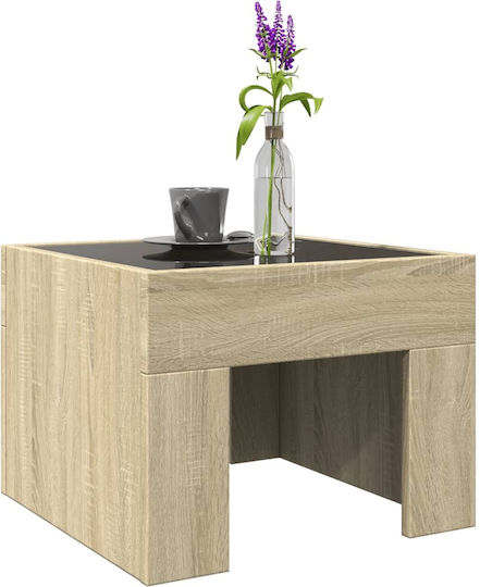 Square Side Table Glass Sonoma Oak M40xW40xH30cm