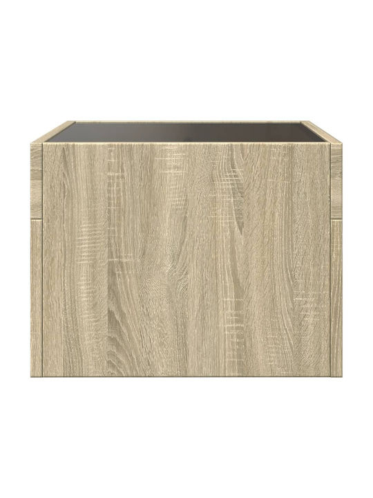 Square Side Table Glass Sonoma Oak M40xW40xH30cm