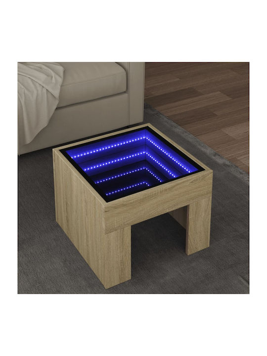 Square Side Table Glass Sonoma Oak M40xW40xH30cm