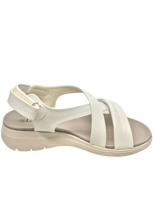 La Coquette Leather Women's Flat Sandals Anatomic in White Color