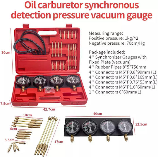 Motorcycle Carburetor Synchronizer Tool Kit 4 Cylinder Adjustment Gauge Readings 0-76 Cm Hg