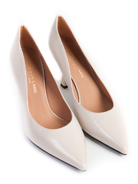 Philippe Lang Leder Pumps mit hohem Absatz Ecru