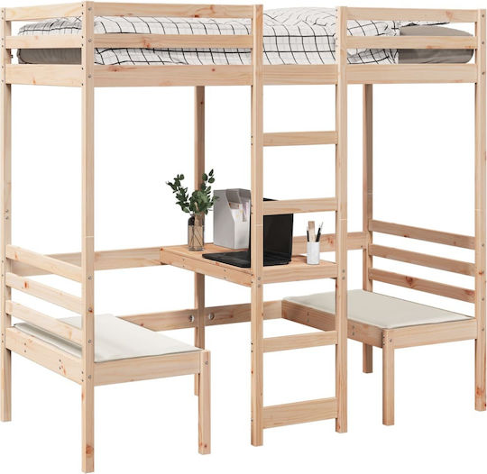 Kids Bed Loft Bed Single with Desk Beige for Mattress 75x190cm