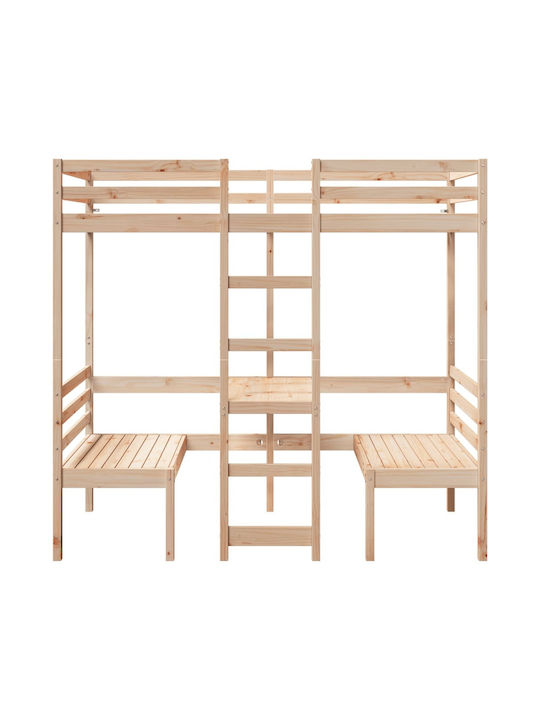 Pat pentru Copii Loft Bed Single cu Birou Bej pentru Saltea 75x190cm