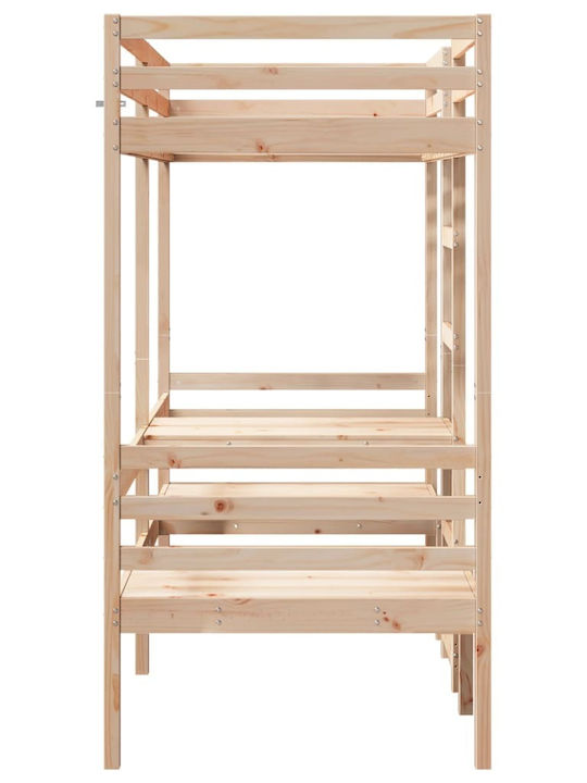 Pat pentru Copii Loft Bed Single cu Birou Bej pentru Saltea 75x190cm