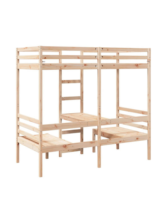 Pat pentru Copii Loft Bed Single cu Birou Bej pentru Saltea 75x190cm
