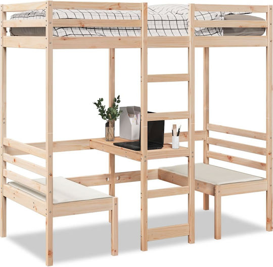 Kids Bed Loft Bed Single with Desk Beige for Mattress 75x190cm