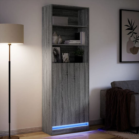 Bodenstehende Wohnzimmer Vitrine aus Spanplatte Grau mit LED-Beleuchtung 69x32,5x200 cm