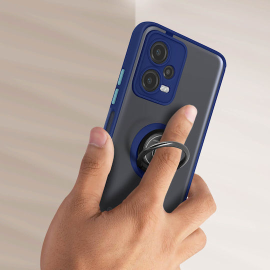 Husă Xiaomi Redmi Note 12 5G Bi-material Inel Metalic Suport Video Albastru
