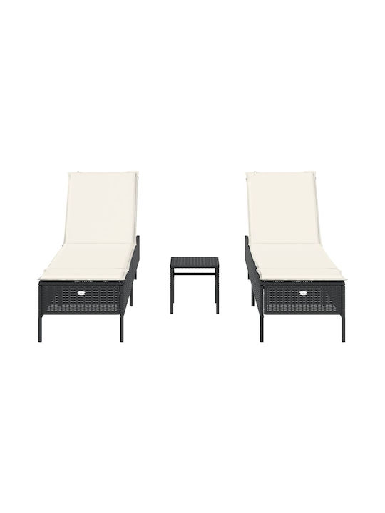 Градински И Басейнови Шезлонги Rattan С Черно Маса 3 Бройки 198x55x39см