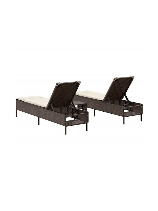 Șezlong Rattan cu Pernă Maro cu Masă 3 bucăți 198x55x39cm
