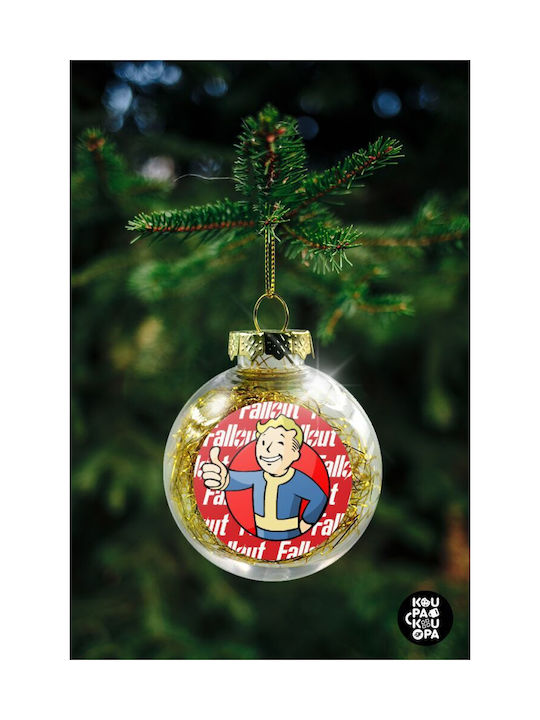 Fallout Vault Boy Christmas Tree Ornament Transparent Ball with Gold Filling 8cm